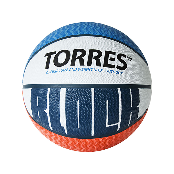 Мяч баскетбольный TORRES Block р.7, резина, нейлон. корд, бут. кам. / В02077/В00077