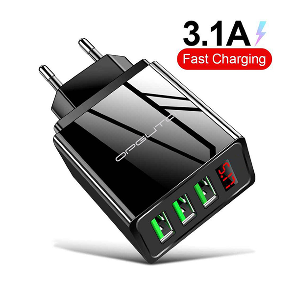 Зарядное устройство с USB 3 гн. Орбита (QC3.0, 3100mA) + дисплей