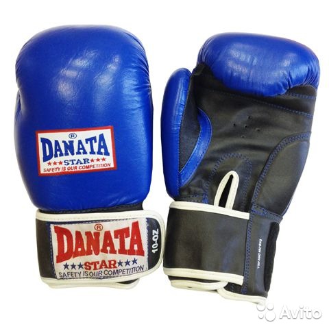 Перчатки бокс Dan Star 10oz кожа син./DAN