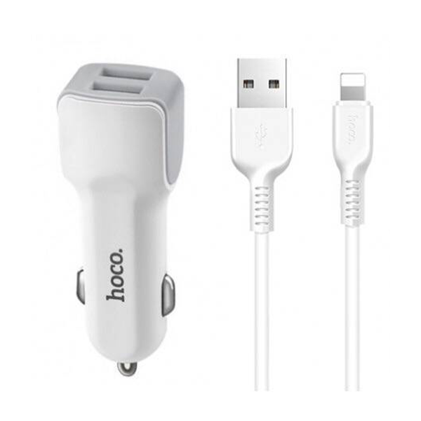 Зарядное устройство (авто-12V) USB на 2 гн. Hoco Z23+кабель iPhone5