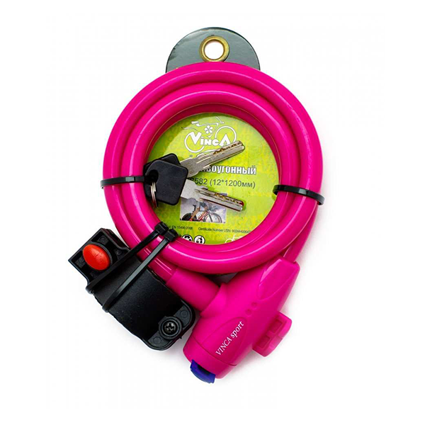 Замок велосипедный (D12mm) Vinca Sport VS 582 розовый 1,2м