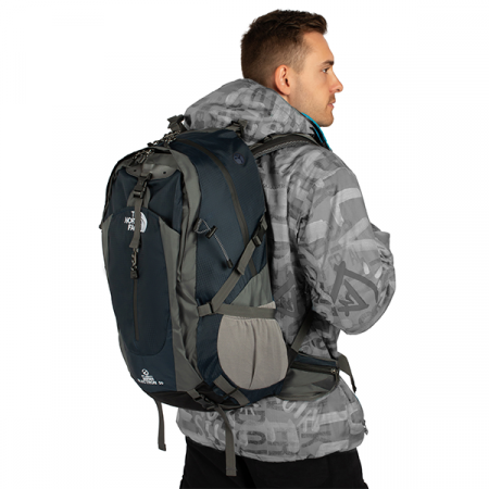 Рюкзак NORTH FACE туристический, 50л , В55*Ш32*Г22, алюм. вставки, дождевик, цвет тем.синий / 703110