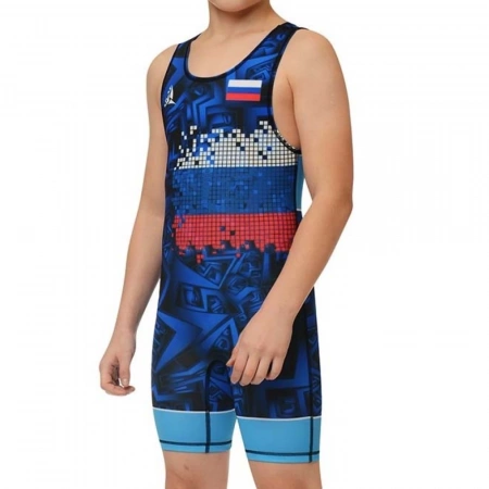 Трико борцовское ASICS (PIXEL)RUS, синий, L / WS