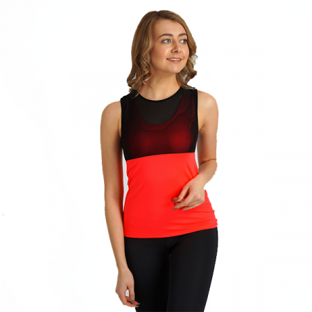 Топ - майка цвет коралл неон/черный р.42 / Top.350