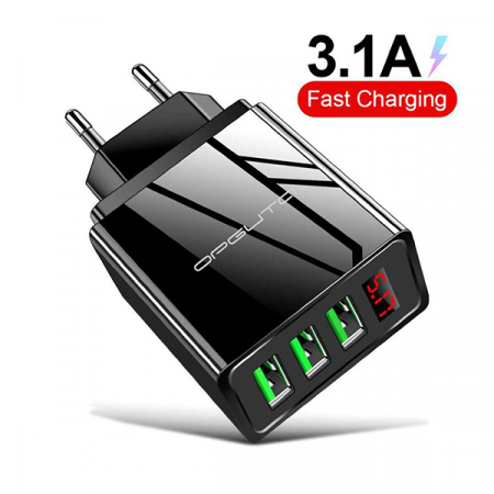 Зарядное устройство с USB 3 гн. Орбита (QC3.0, 3100mA) + дисплей
