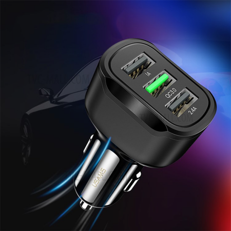 Зарядное устройство (авто-12V) USB на 3 гн. Usams 6.0A QC3.0