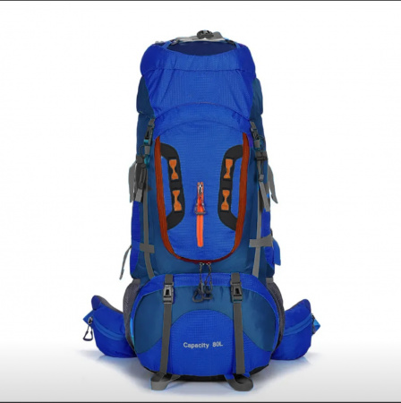 Рюкзак NORTH FACE туристический, 80л , В65*Ш33*Г26, алюм. вставки, дождевик, цвет тем.синий / 703104
