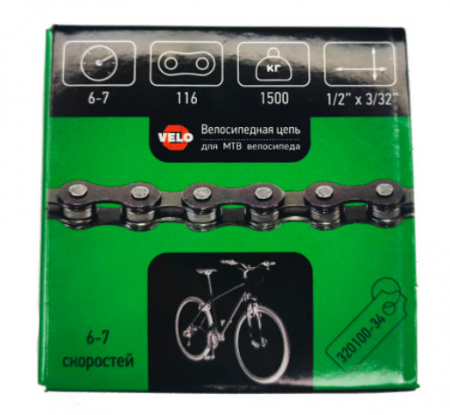 Цепь 1/2 X 3/32 116зв "VELO" для спортивн. велосипеда 6-7ск, с замком / 320100-34